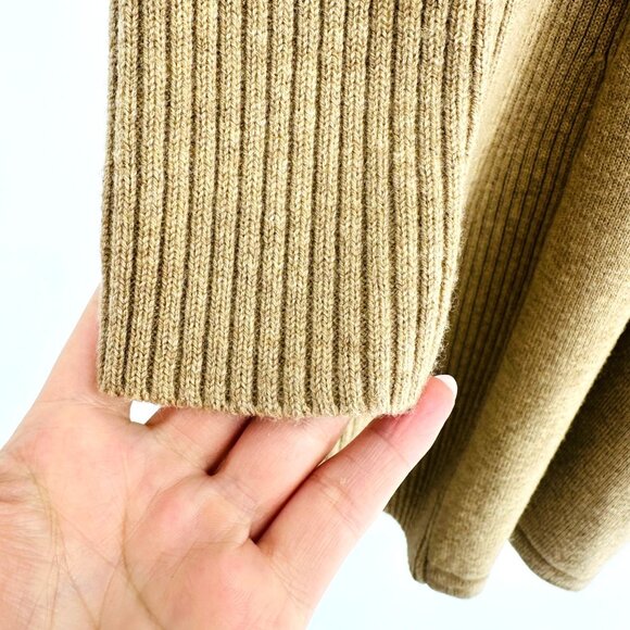 Athleta Chalet Tan Merino Wool Long Sleeve Ribbed V-Neck Stretchy Sweater Dress - Picture 7 of 10
